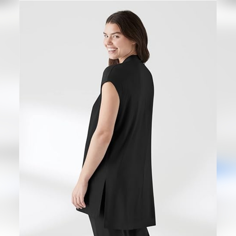 True Relaxed Vest Women's XL Minimalist Lagenlook Duster Cardigan Preppy - Picture 4 of 4